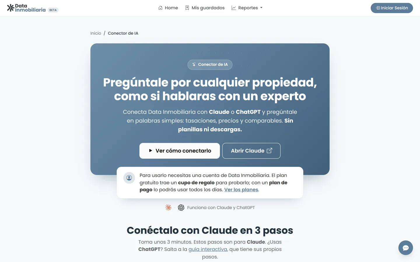 Conector de IA de Data Inmobiliaria: consulta con Claude o ChatGPT