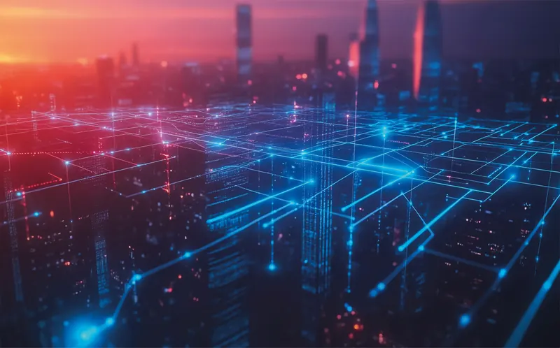 Vista aérea urbana con malla de datos